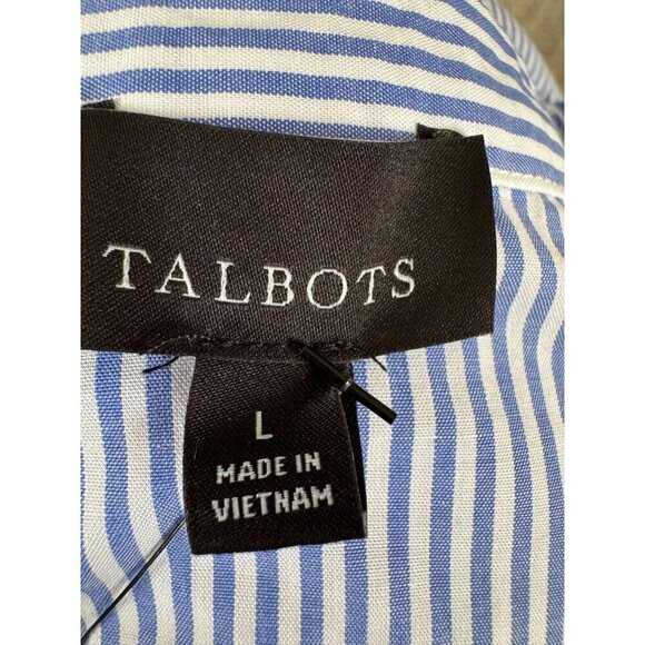 New Talbots Blue White Striped Long Sleeve Button Front Cotton Blouse Women Sz L - Picture 5 of 7